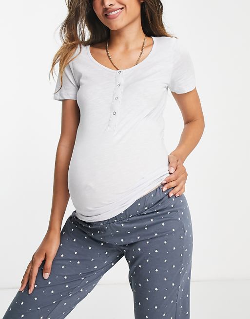 Mamalicious Maternity Star Print Pyjama Set With Nursing Function In Multi