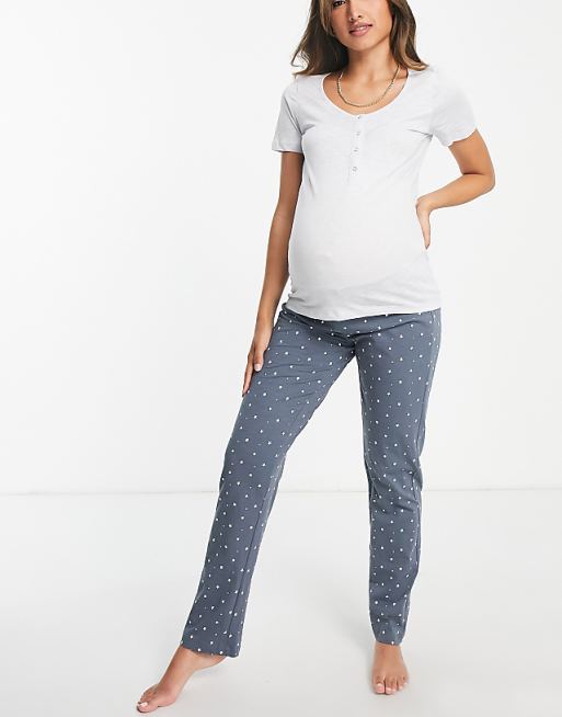 Mamalicious Maternity Star Print Pyjama Set With Nursing Function In Multi