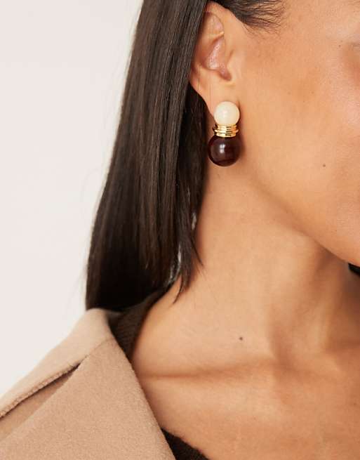 Mango drop stud earings in brown