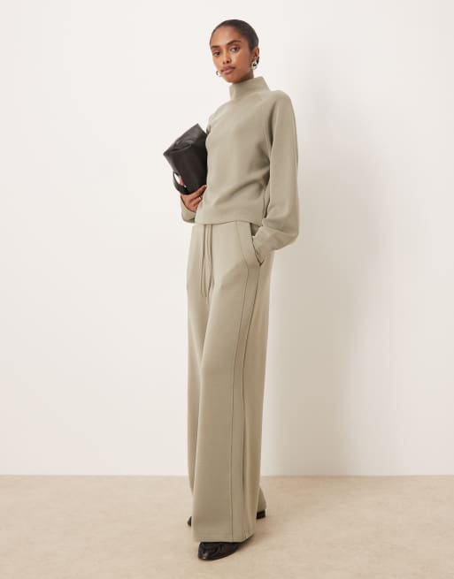 Mango High Neck Sweatshirt & Jogger Co-ord In Khaki