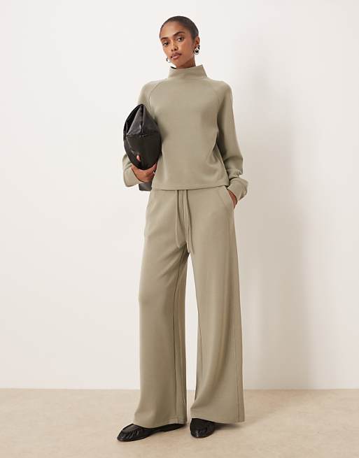 Mango High Neck Sweatshirt & Jogger Co-ord In Khaki