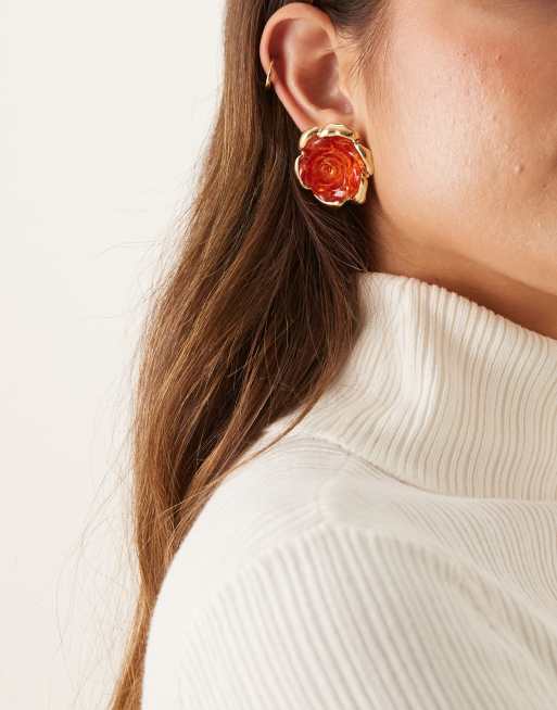 Mango Rose Studded Earings In Red