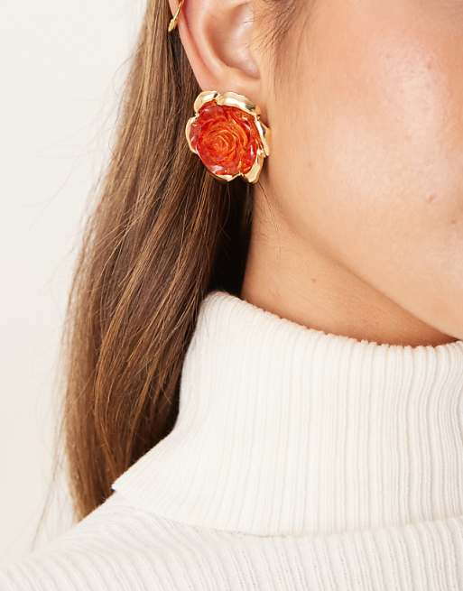 Mango rose studded earings in red