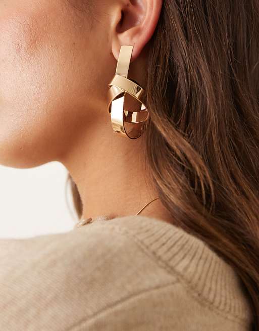 Mango statement drop earings in gold