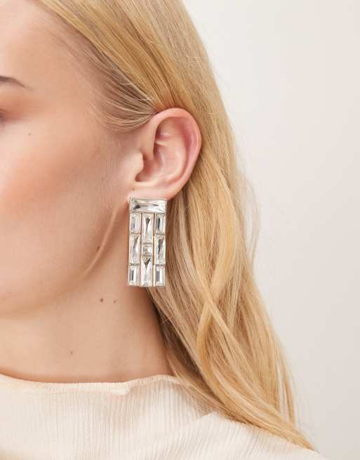 Mango Statement Drop Earrings In Silver