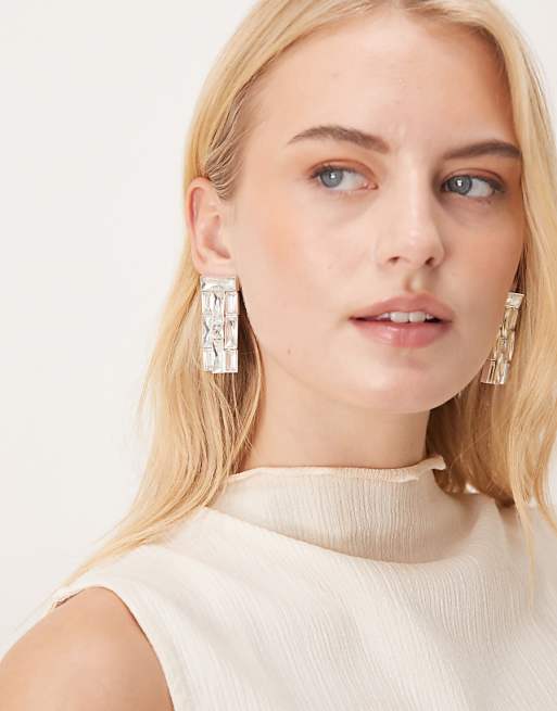 Mango statement drop earrings in silver