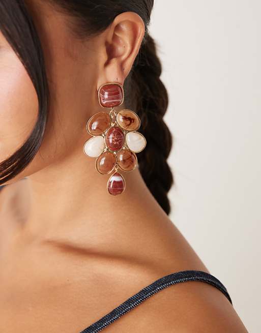 Mango statement earrings in brown