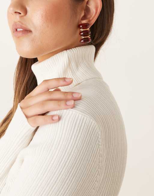Mango Statement Studded Earings In Red