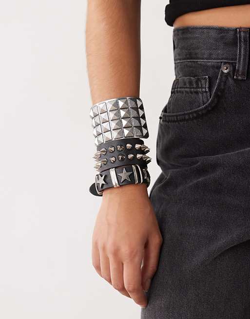Minga London metal studs and rivets bracelet set