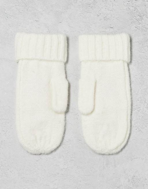 Miss Selfridge Cable Embroidered Knitted Gloves In Cream