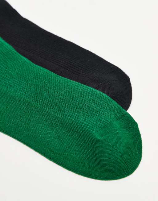 Monki 2 Pack Ankle Socks With Scallop Frill In Black And Green