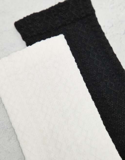 Monki 2 Pack Pointelle Ankle Socks In Black And White