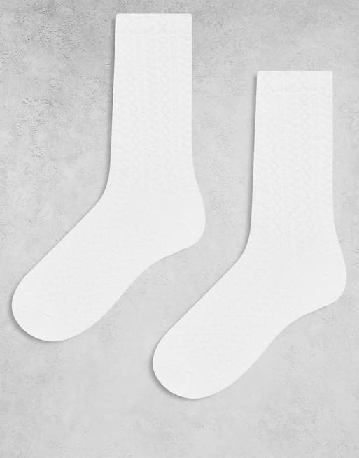 Monki 2 pack pointelle ankle socks in white