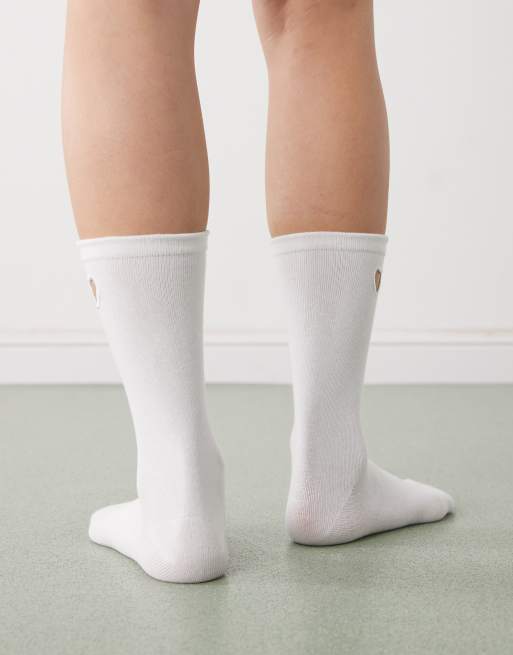 Monki Ankle Sock With Heart Cut Out Detail In White