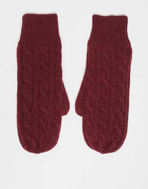 My Accessories cable knit mittens in burgundy
