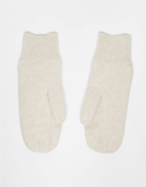 My Accessories Cable Knit Mittens In Cream