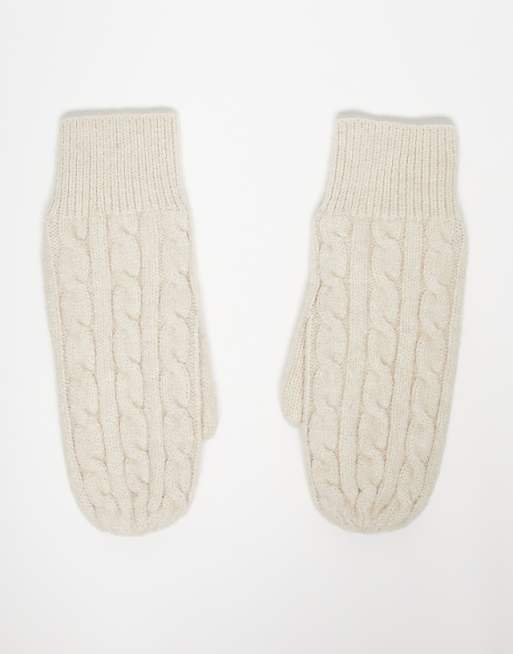 My Accessories cable knit mittens in cream