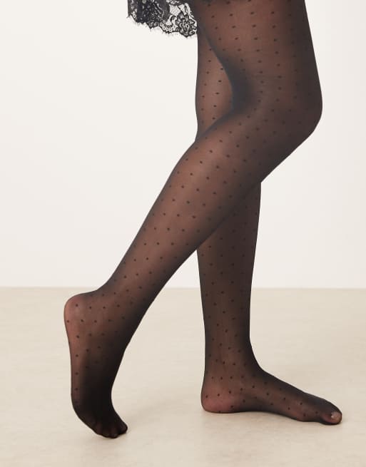 My Accessories Curve Sheer Polka Dot Tights In Black