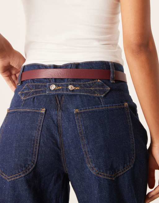 My Accessories Curved Buckle Belt In Burgundy And Gold