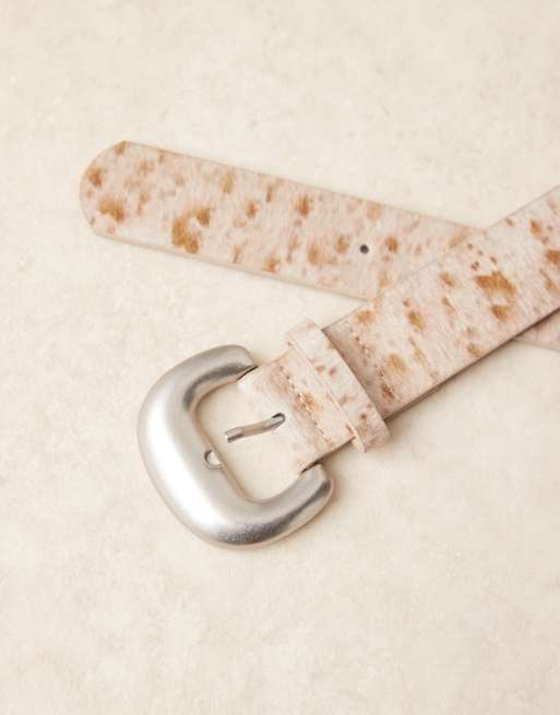 My Accessories Deer Print Belt In White