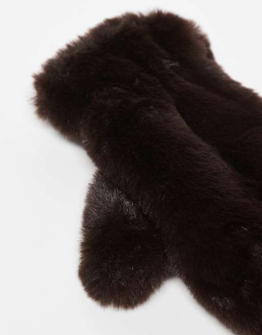 My Accessories Faux Fur Mittens In Brown