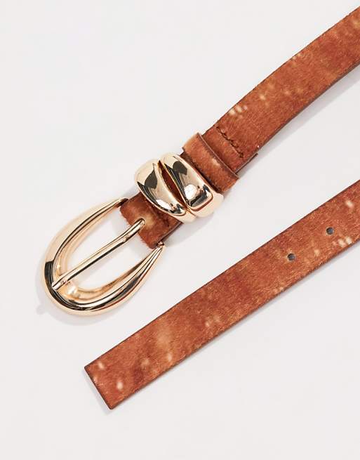 My Accessories half moon buckle belt in deer print and gold