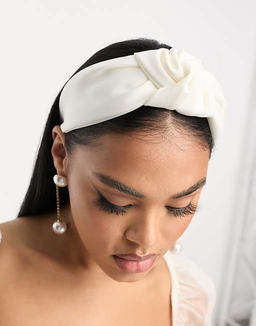 My Accessories London Satin White Headband In White
