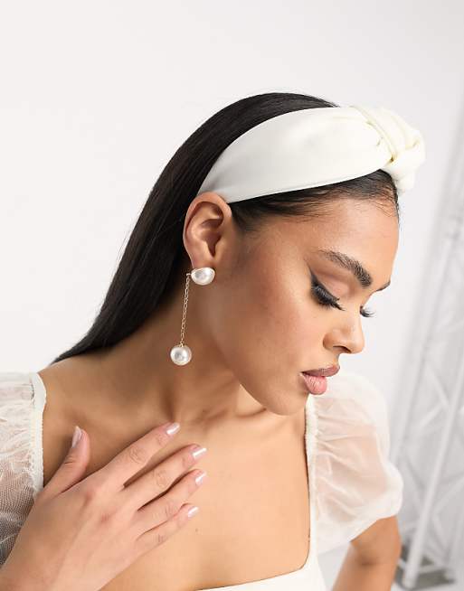 My Accessories London Satin White Headband In White