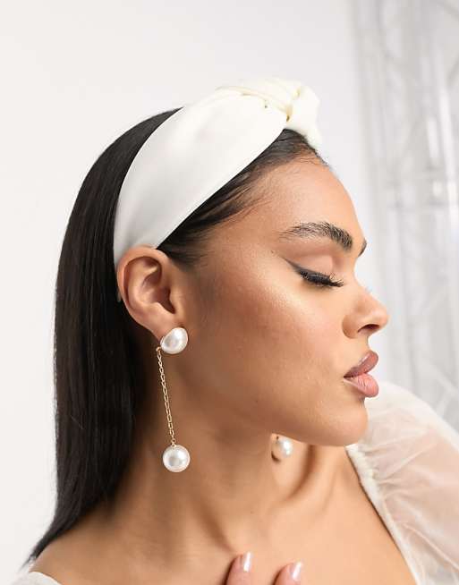My Accessories London Satin White Headband In White