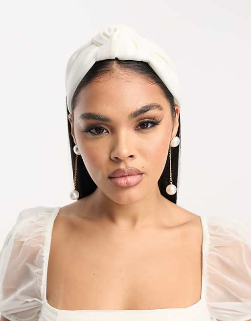 My Accessories London satin white headband in white