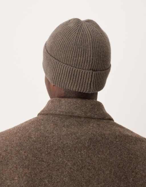 My Accessories Man Rib Turn Up Beanie In Brown