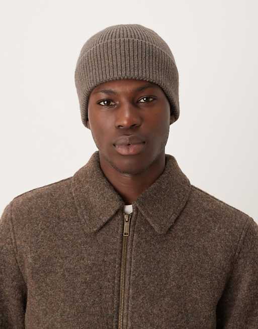 My Accessories Man rib turn up beanie in brown