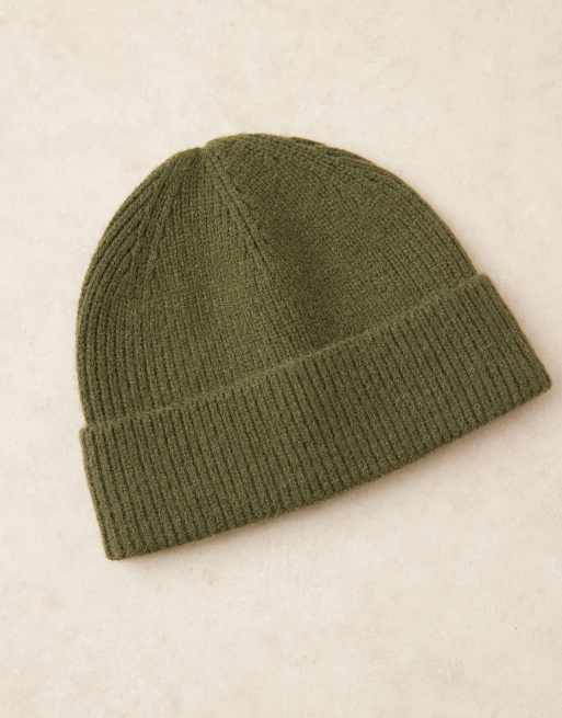 My Accessories Man Rib Turn Up Beanie In Olive Green