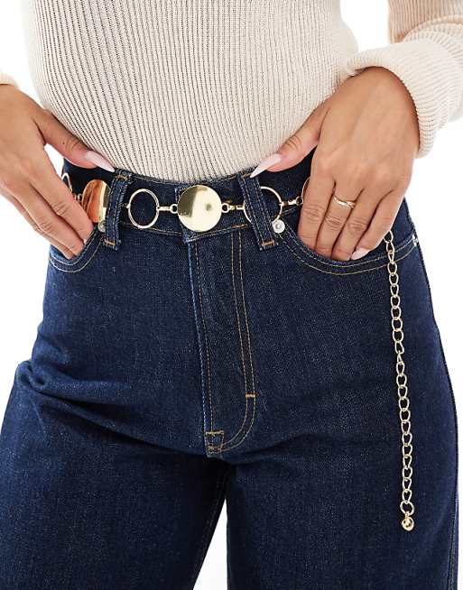 My Accessories mixed round chain belt in gold