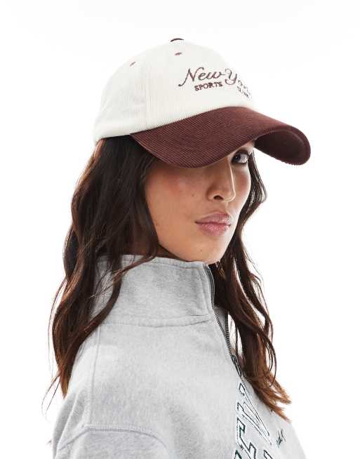 My Accessories New York Corduroy Baseball Cap In Brown And Cream