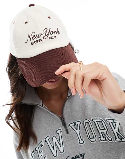 My Accessories new york corduroy baseball cap in brown and cream