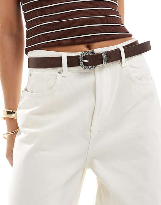 My Accessories rose western buckle in brown and antique silver