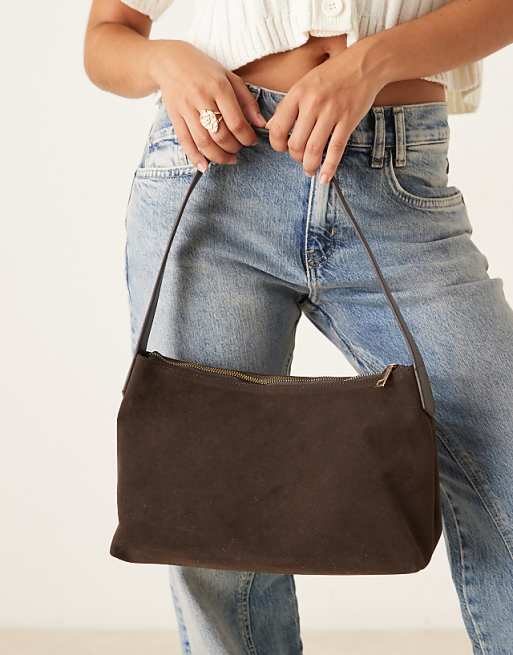 My Accessories Slouchy Faux Suede Shoulder Bag In Brown