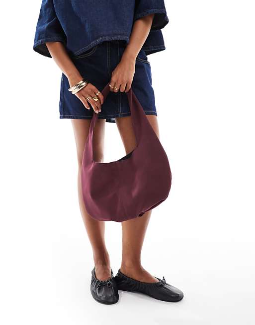 My Accessories Slouchy Round Faux Suede Shoulder Bag In Burgundy