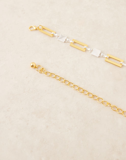 My Accessories Square Chain Belt In Mixed Silver And Gold