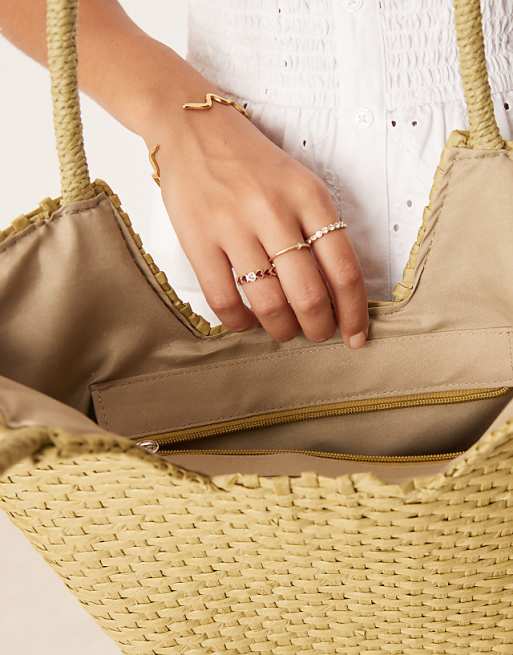 My Accessories Straw Basket Bag In Green