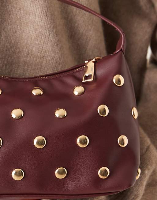 My Accessories Studded Grab Bag In Burgundy