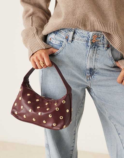 My Accessories Studded Grab Bag In Burgundy