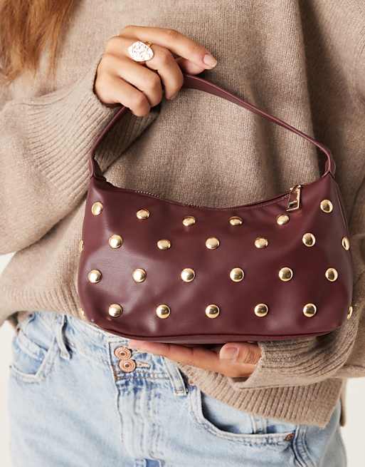 My Accessories Studded Grab Bag In Burgundy