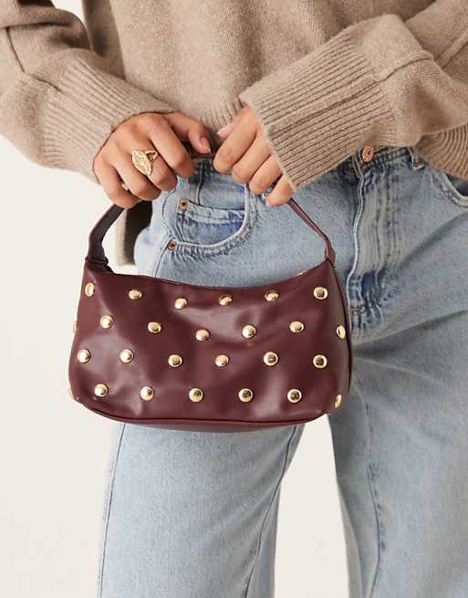 My Accessories studded grab bag in burgundy
