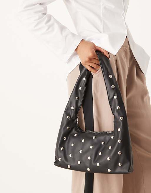 My Accessories Studded Taperd Shoulder Bag In Black