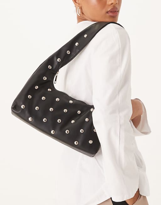My Accessories Studded Taperd Shoulder Bag In Black