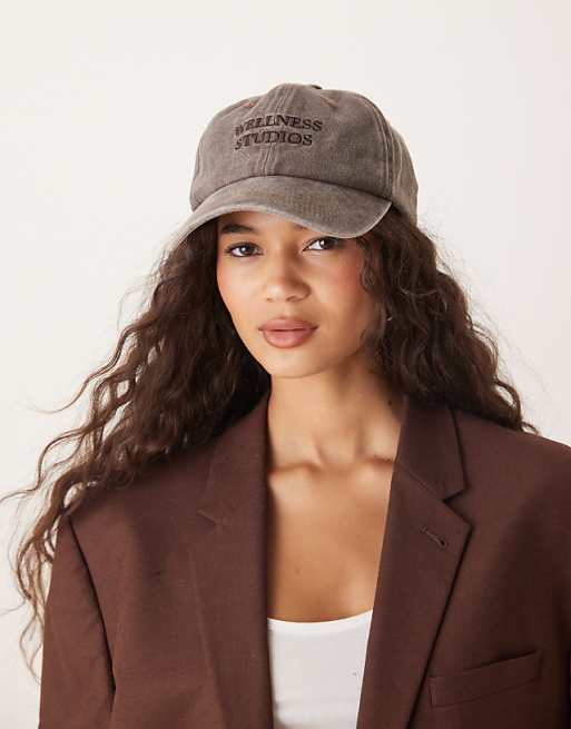 My Accessories wellness studios baseball cap in washed brown