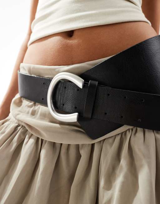 My Accessories Wide Belt With Statement Buckle In Black