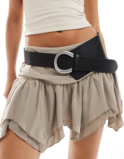 My Accessories wide belt with statement buckle in black